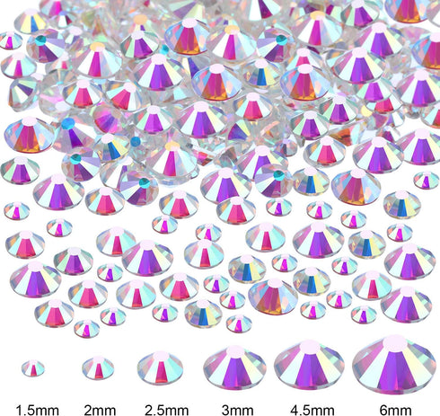 2000 Pieces Flat Back Gems Rhinestones 6 Sizes (1.5-6 Mm) Round Crystal Rhinestones with Pick up Tweezer and Picking Pen for Crafts Nail Clothes S...