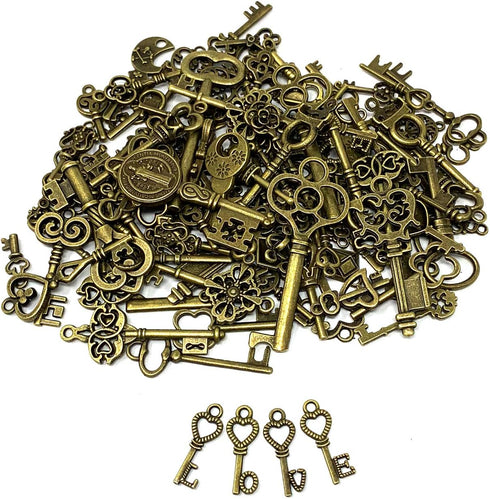 125 PCS Vintage Skeleton Key Set Charms, JIALEEY Mixed Antique Style Bronze Brass for Pendant DIY Jewelry Making Wedding Party Favors...
