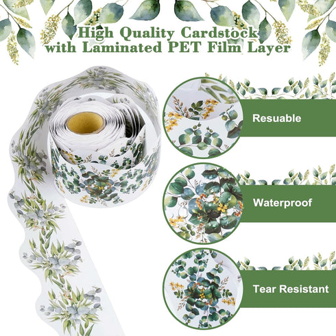 Eucalyptus Bulletin Board Border for Classroom Boho Green Plant Die-Cut Rolled Two-Sided Printed Leaves Trim Paper Back to School Decorations for ...