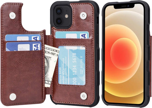 Arae Compatible with iPhone 12 Case and iPhone 12 Pro Case - Wallet Case with PU Leather Card Pockets Back Flip Cover for iPhone 12/12 Pro 6.1 inc...