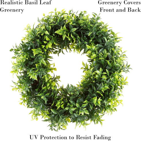 11.5-Inch Opal Basil Wreath - UV Resistant Artificial Summer, Fall, Winter, or Spring Wreath - Indoor/Outdoor Wreaths for Front Door by Pure Garde...