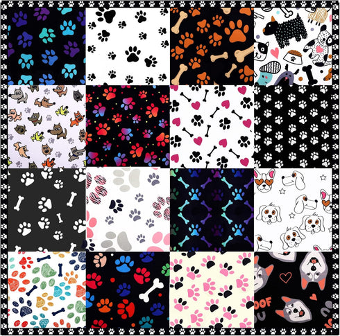 16 Pieces Dog Bone Paws Fabric Paw Print Fabric Retro Fabrics Sewing Fabric Animal Themed Pattern Decorative Fabric Animal Themed Pattern Bone Pri...