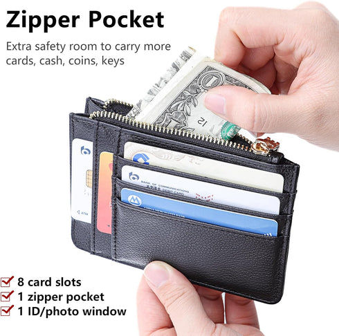 Teskyer Slim Wallet for Women, RFID Blocking Credit Card Holder Wallet with Zipper Pocket and Easy to Attach Keychain - Lichee Black...