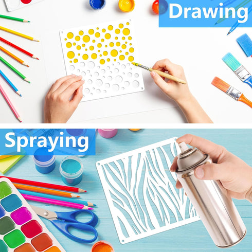 16 pcs Stencils for Crafts Reusable DIY Plastic Stencils Layering Mixed Media Stencils Leopard Scale Trees Ceramic Tile Patterns for Drawing Art F...