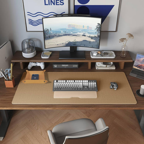 DAWNTREES Dual Sided Desk Mat,Leather Desk Pad,Brown Cork Desk Mat Protector,with PU Leather Valet Tray Organizer,Large Mouse Pad,Desk Writing Pad...