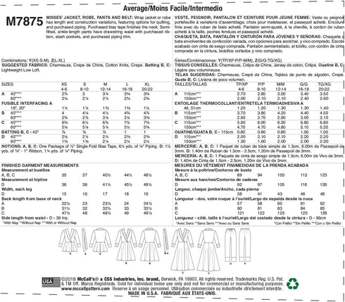 McCall Pattern McCall's Women's Pants, Belt, Robe, and Jacket, Sizes 4-14 Sewing Pattern, Plain...