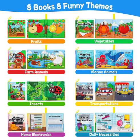 Dr.Rapeti Soft Cloth Books Baby Books Bath Books 8-Pack for Baby Infant Toddler Kid Crinkle Washable Chewable Non-Toxic Early Educational Preschoo...