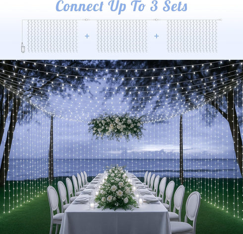 HEYFUNi 304 LED Curtain Lights Outdoor, 9.8Ft*9.8Ft Hanging String Lights Plug in with 8 Modes, Connectable Curtain Fairy Lights for Bedroom, Dorm...
