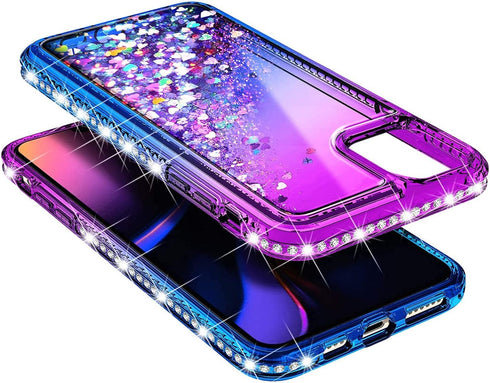 NGB Supremacy Compatible with iPhone 12/12 Pro Case with Tempered Glass Screen Protector, Ring Holder/Wrist Strap, Girls Women Liquid Bling Sparkl...