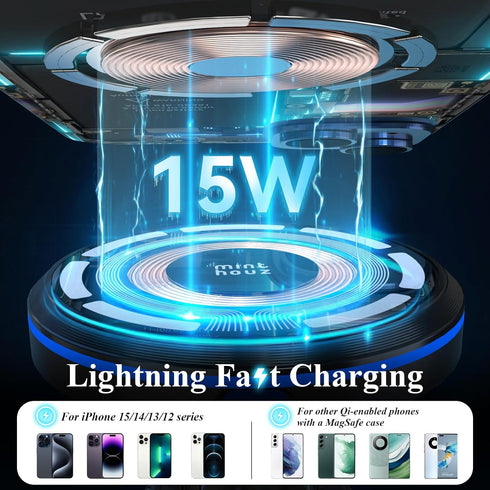 Magnetic Wireless Car Charger, Minthouz 15W Magsafe Car Mount Charger Fast Charging for iPhone 15/14/13/12 Series and Other Qi-Certified Phones wi...