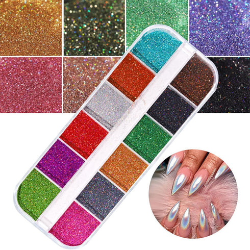 2 Box Holographic Nail Glitter Powder Nail Art Supplies Metallic Shining Flakes Chrome Nail Powder Pearl Nail Art Glitter Mirror Laser Effect Mani...