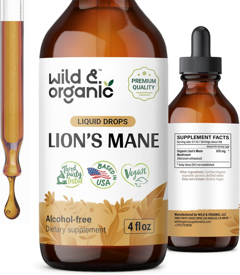 Lions Mane Liquid Extract - Organic Lions Mane Mushroom Supplement - Lion’s Mane Tincture - Vegan, Alcohol Free Drops - 4 fl oz...