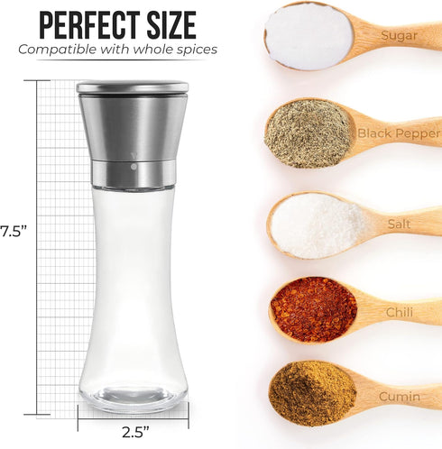 Pepper Grinder or Salt Shaker for Professional Chef - Best Spice Mill with Brushed Stainless Steel, Special Mark, Ceramic Blades and Adjustable Co...
