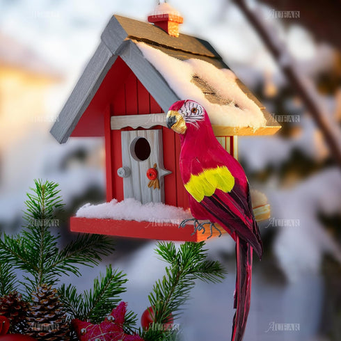 AUEAR, 17.7 Inch Red Lifelike Artificial Birds Feathered Fake Shoulder Parrot Decor Model for Decoration Craft Decorative Prop...