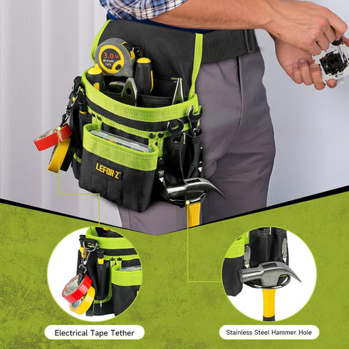 Tool Belt,Magnetic Tool Pouch,14-Pockets Tool Belts for Men,Detachable & Adjustable Tool Pouch belt for Electrician,Carpenter,Construction,Work Ap...