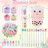 Sabary 228 Pcs Kawaii Stationary Set Include Telescopic Boba Pencil Pouch Case Bag Gel Ink Pen Sticky Note Bubble Tea Sticker Pill Highlighter Sta...