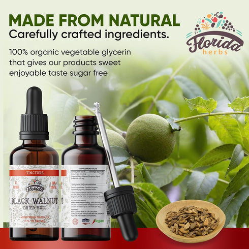 Black Walnut Tincture, Organic Black Walnut Extract Drops (Juglans Nigra, Barberry) Dried Hull...
