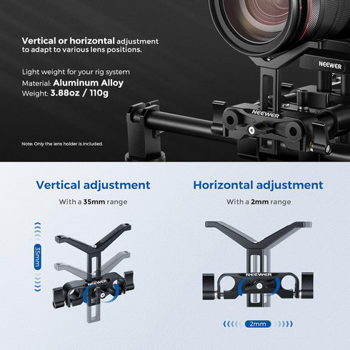 Neewer Telephoto Long Lens Support Bracket, Y-Shaped Lens Bracket with 35mm Vertical Adjustment, Compatible with DSLR Camera Shoulder Rig with 15m...