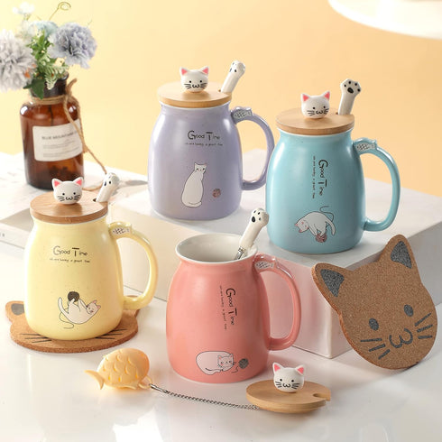 BigNoseDeer Tea Cup With Infuser and Lid Ceramic Coffee Mug Kawaii Cat Mug Cute Mugs Tea Mug Cute Cool Preppy Stuff Cat Gifts Birthday Gifts Cute ...