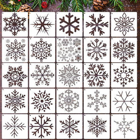 25PCS Christmas Snowflake Stencils for Painting, Winters Snow Stencil Snowflake Paint Window Template for Drawing on Window Glass Card DIY Craft P...