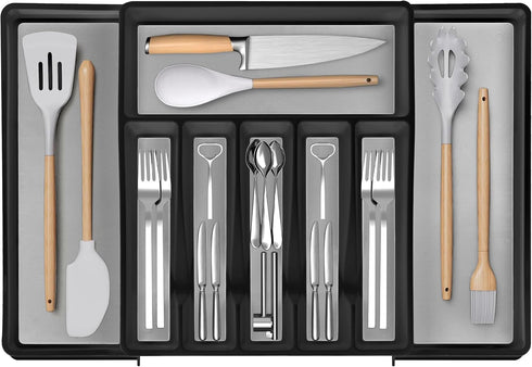 ELTOW Large Expandable Silverware Drawer Organizer, 8 Compartment Non-Slip & Adjustable Silverware Organizer for Drawer, Kitchen Organization for ...