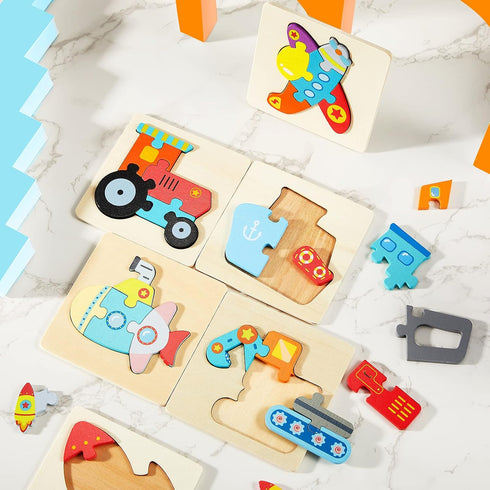 6 Pack Wooden Puzzles for Toddler 1-3 Years Old Wood Jigsaw Puzzles for Boys Montessori Games and Educational Toys for Kids Wooden Toddler Puzzles...