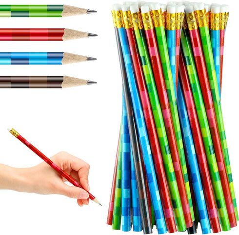 48 Pieces Pixel Pencils Fun Welcome Back to School Pencils Video Game Themed Party Favor Multicolor Pixel Craft Mosaic Pencils for Classroom Rewar...