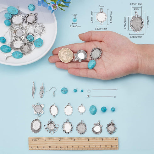 SUNNYCLUE 1 Box DIY 10 Pairs Turquoise Bead Earrings Making Kit Alloy Enamel Leaf Pendants Charms with Turquoise Beads Eye Pin & Earring Hooks for...