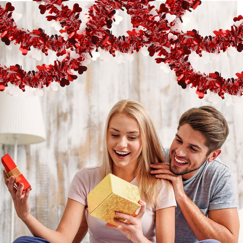 LOMIMOS 32.8 Ft Valentine's Day Tinsel Garland,Shiny Hanging Decor for Wedding Engagement Anniversary Party Supplies(Red White)...