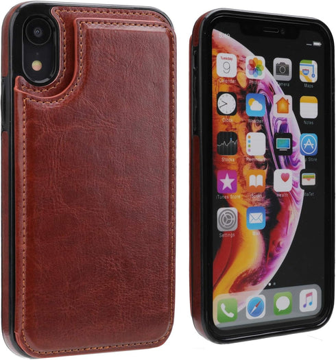 iPhone XR Wallet Case with Card Holder, Premium PU Leather Kickstand Card Slots Case,Double Magnetic Clasp and Durable Shockproof Cover for iPhone...