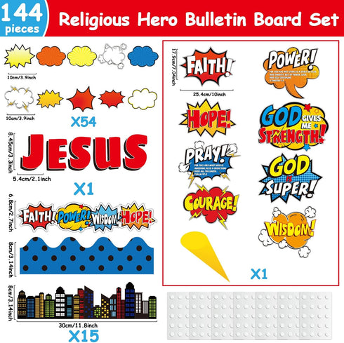 Religious Hero Bulletin Board Set, Super Theme Hero Jesus Religious Decor Bulletin Board Cutouts, Christian Sunday School Preschool Classroom Deco...