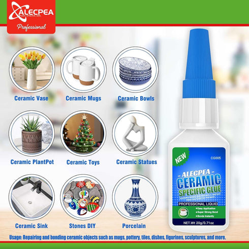 Ceramic Super Glue - 2Pack 20g Rapid-Setting Adhesive for Porcelain & Pottery Repair | Waterproof, High Strength for Dishes, Tiles, DIY Crafts...