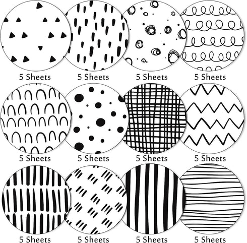 Whaline 60 Sheet Black & White Doodle Pattern Paper A5 Size Hand Drawn Squiggles and Dots Scrapbook Paper Double-Sided Minimalist Craft Paper for ...