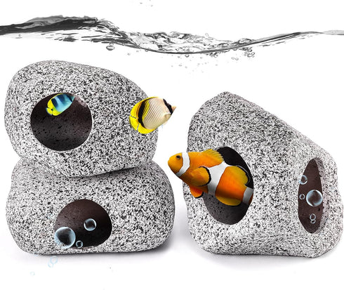 3 Pieces Rock Aquarium Decorations, Stackable Cave Aquarium Decor, Betta Fish Tank Accessories Hideout Hidden Stones Ornaments, Fish Rock House Hi...