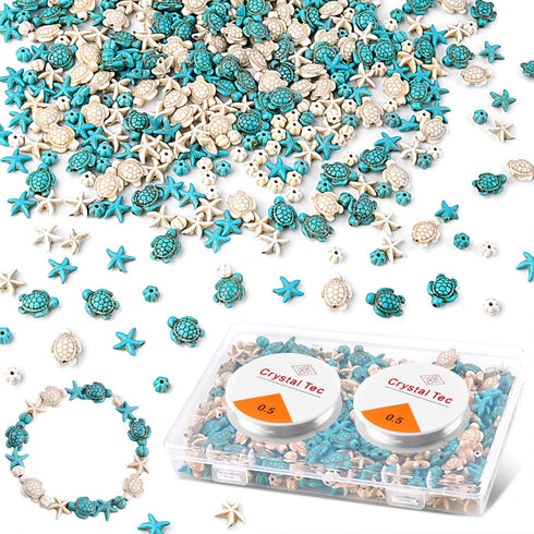 Tophoniex Turtle Beads Turtle Charms Sea Star Sea Turtle Turquoise Beads Seashell Beads for Making Bracelets Necklace Earrings Hair Ties(about 420...