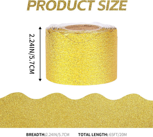 65 Feet Gold Glitter Bulletin Board Borders Gold Scalloped Border Trims Bulletin Shiny Board Border Decorative Self-Adhesive Bulletin Stickers for...