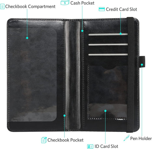 CoBak Premium Leather Checkbook Cover - RFID Blocking, Classic Design, Slim & Durable - Perfect for Personal & Business Checks...