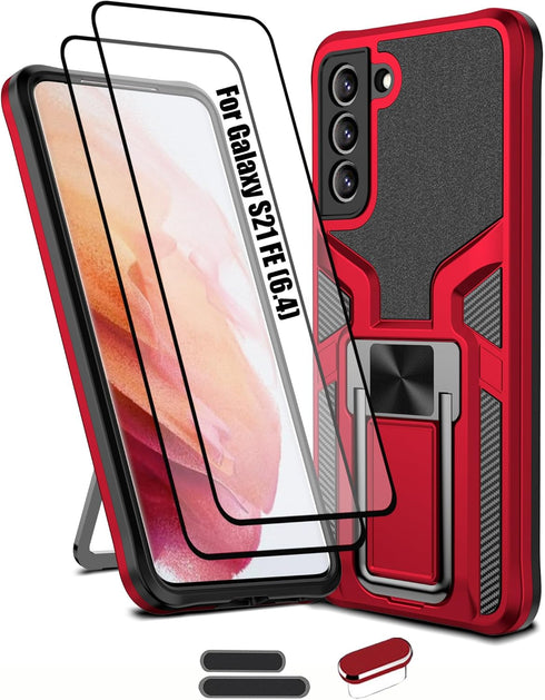 LMDAMZ Compatible Galaxy S21 FE 5G, Anti-fall Heavy Duty Military Grade Shockproof Kickstand Case Double Protection (TPU+PC) Solid and Durable Mag...