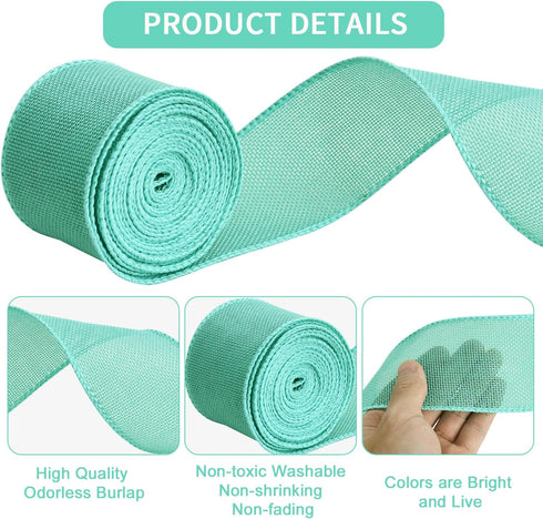 TONIFUL Burlap Wired Ribbon, 2.5 Inch Faux Burlap Ribbons, Turquoise Aqua Blue Burlap Ribbon for Christmas, Home Decor, Gift Wrapping, Tree Topper...