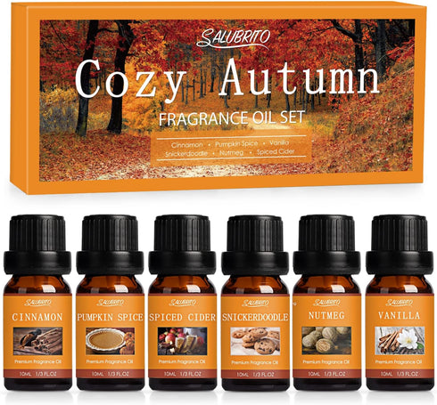 SALUBRITO Fall Essential Oils Set, Autumn Fragrance Oil for Diffuser, Candle Making, Aromatherapy Oils Gift - Cinnamon, Pumpkin Spice, Vanilla, Sn...