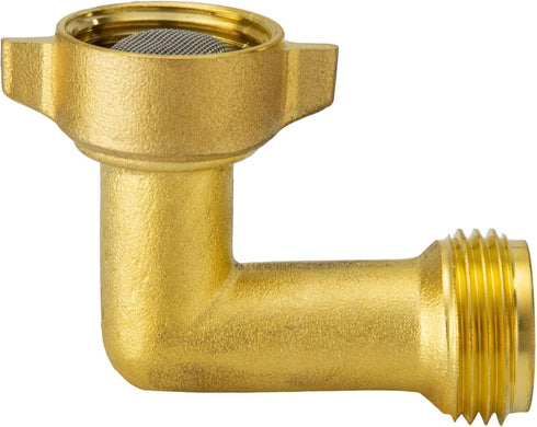 RecPro RV 90 Degree Hose Elbow with Mesh Strainer | Solid Brass Garden Hose Elbow Adapter for RV Water Hose | City Water Inlet Elbow Fitting | Pre...