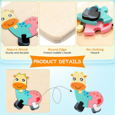 6 Pack Wooden Puzzles for Toddler 1-3 Years Old Wood Jigsaw Puzzles for Boys Montessori Games and Educational Toys for Kids Wooden Toddler Puzzles...