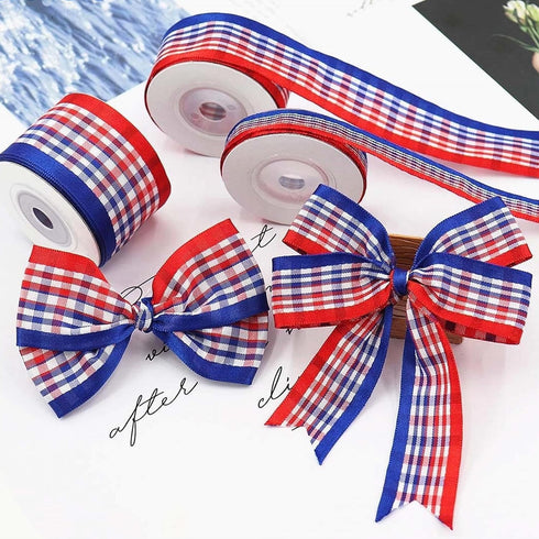 Gingham Ribbon, Red Blue White Buffalo Check, 10 Yards x 1 inch, Holiday Crafts and Decorations...