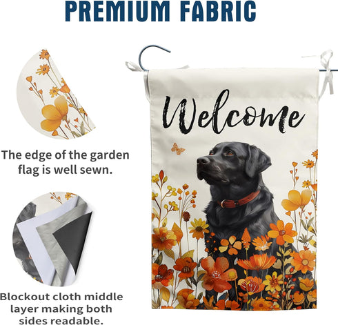 Floral Black Lab Garden Flag Large Fall House Flag 28x40 Double Sided Orange Wildflower Labrador Dog Yard Flags for Outside Autumn Lawn Flags Welc...