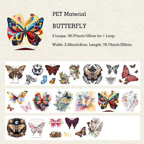 Precut Holographic PET Tape, Butterfly Designs for Scrapbooking, Journaling, Junk Journal Supplies & Ephemera Crafting...