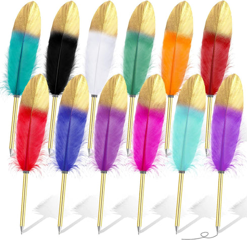 ZAUGONTW 12Pcs Feather Ballpoint Pen, Vintage Feather Pen, Signing Pen for Guest Signature School Office Wedding Bridal Party Supplies...