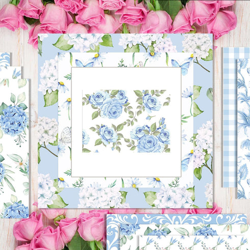 24 Sheets Blue Floral Pattern Paper, 12" x 12" Floral Patterned Cardstock Paper Scrapbooking Supplies Paper Decorative Craft Paper for DIY Card Ma...
