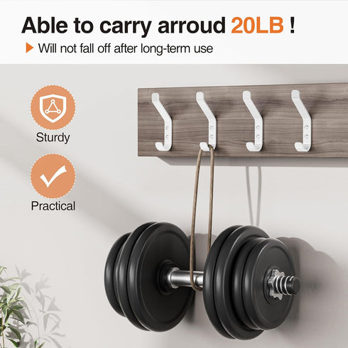 Coat Hook for Hanging, 20LB (Max), Stainless Wall Hooks for Towel, Hat, Backpack, Key, Clothes, Wall Mounted Coat Hanger for Closet, Metal, White,...