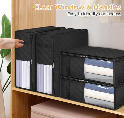 MISSLO Bed Sheet Organizers and Storage Queen/King Size Sheet Folder 4 Pack Linen Closet Organizer with Clear Window Blanket Storage Bags for Beds...