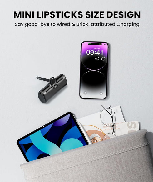 Small Portable Charger for iPhone, 5000mAh Mini Battery Pack with Builtin Metal Stand, MFi Certified Compact Power Bank with LCD Display & LED Lig...